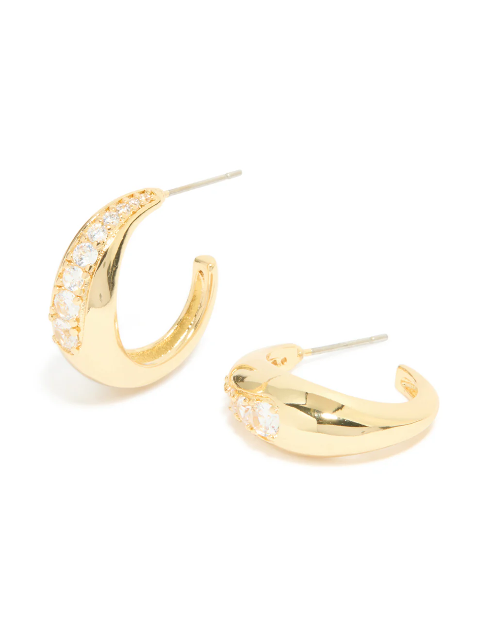 Gold Plated Cubic Zirconia Inlay Graduated Hoop Earrings - Image 2