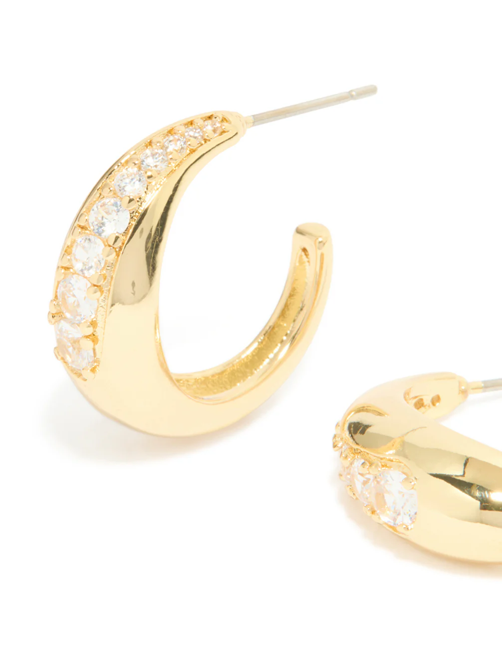 Gold Plated Cubic Zirconia Inlay Graduated Hoop Earrings - Image 4