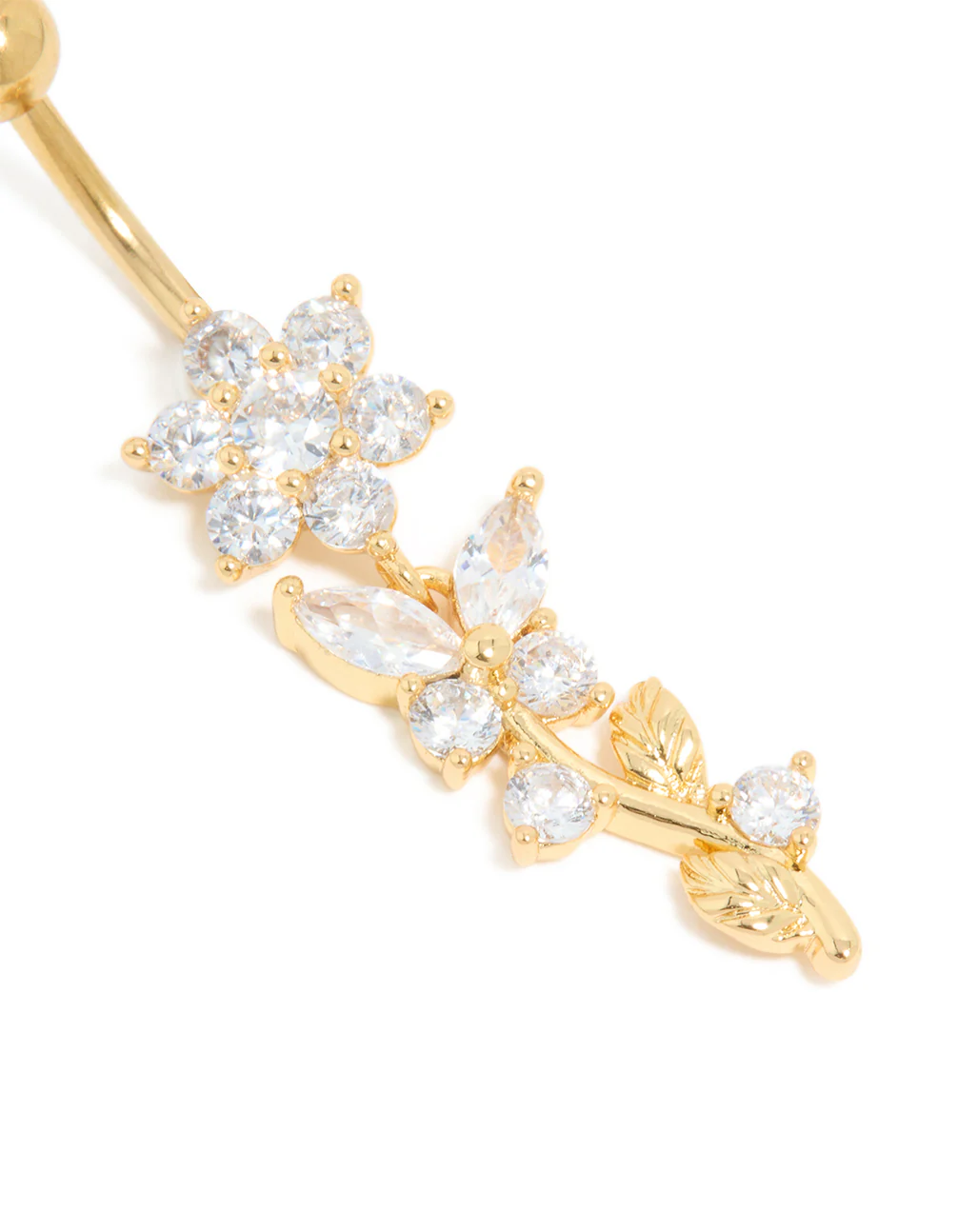 Gold Plated Cubic Zirconia Large Flower Vine Drop Belly Bar - Image 2