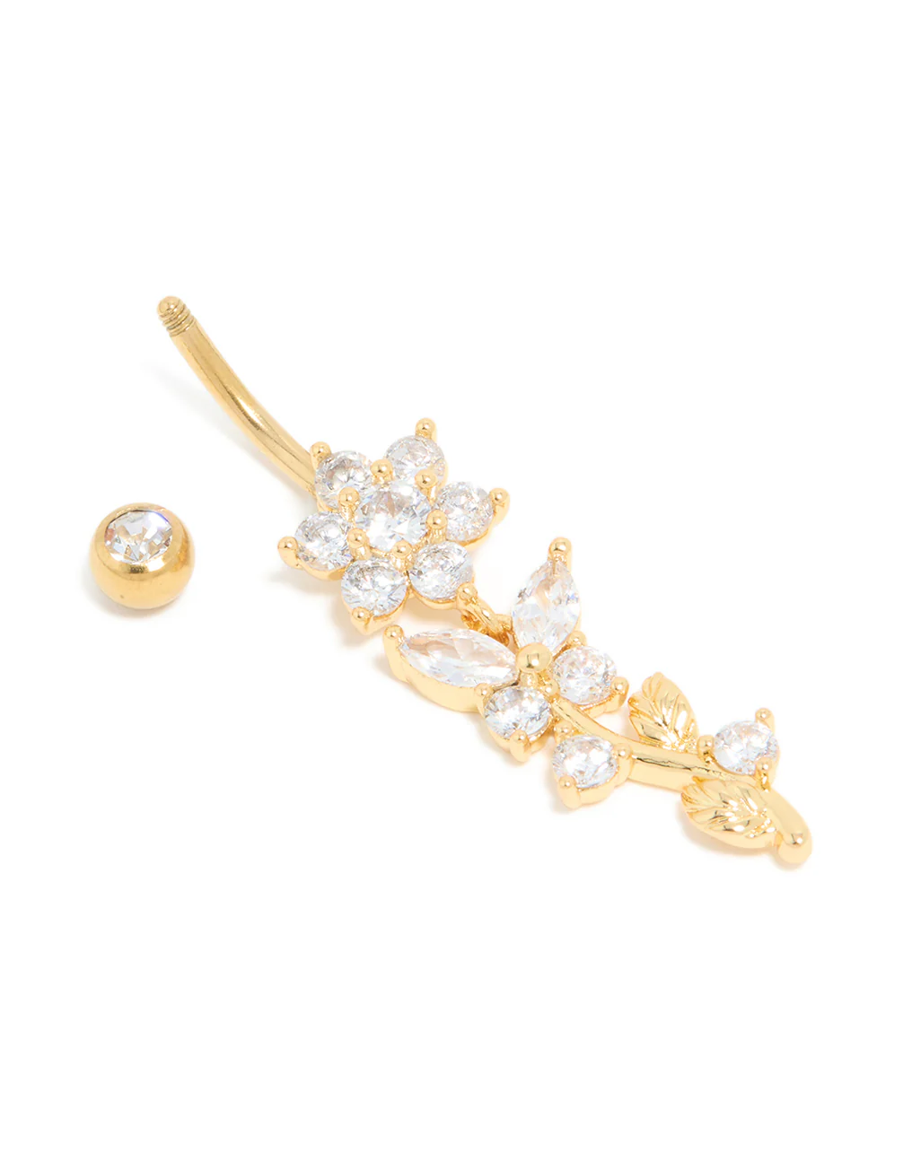 Gold Plated Cubic Zirconia Large Flower Vine Drop Belly Bar - Image 3