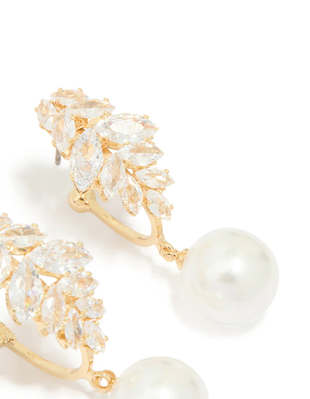 Gold Plated Cubic Zirconia Large Vine Pearl Drop Earrings - Image 3