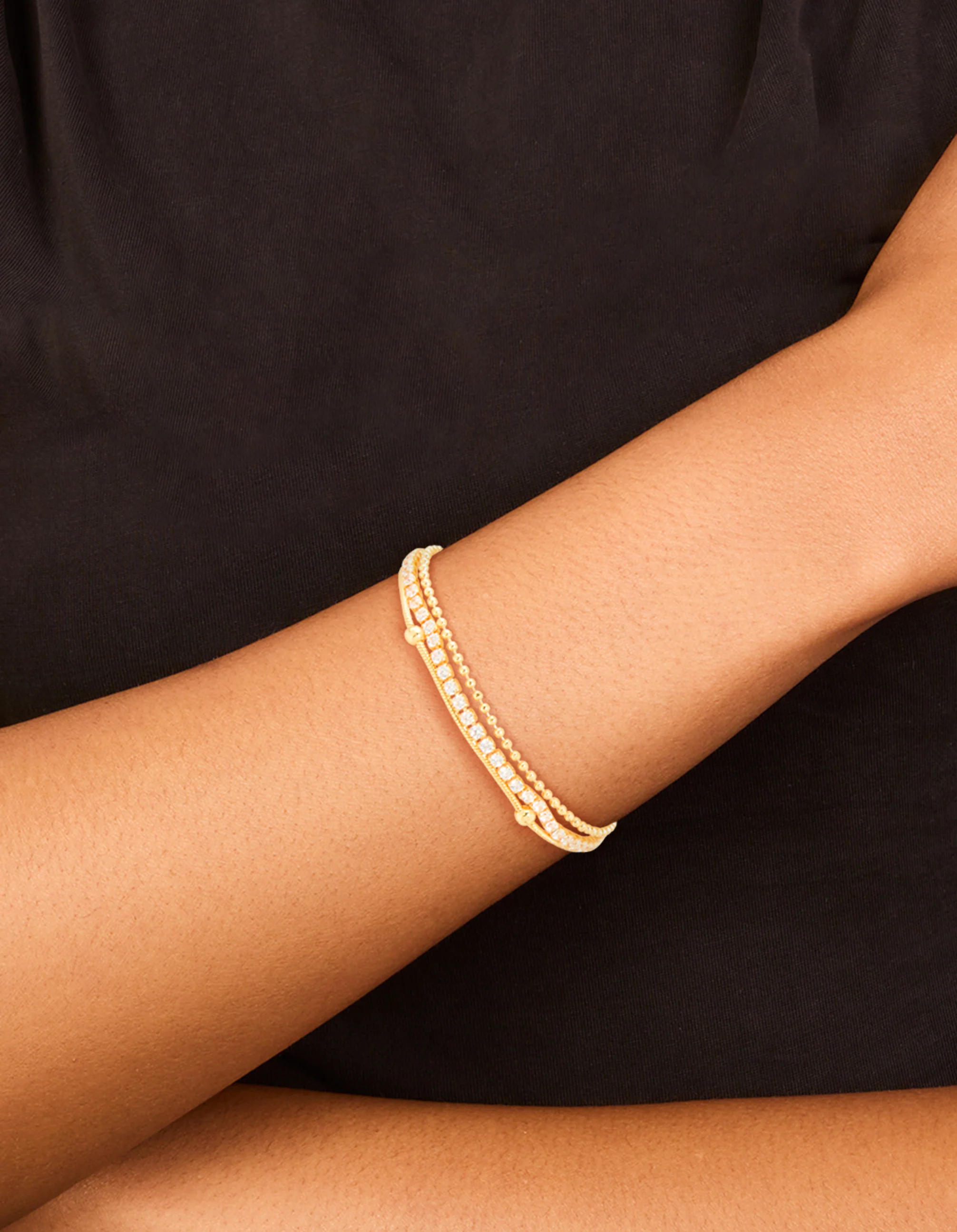 Gold Plated Cubic Zirconia Layered Toggle Bracelet - Image 2