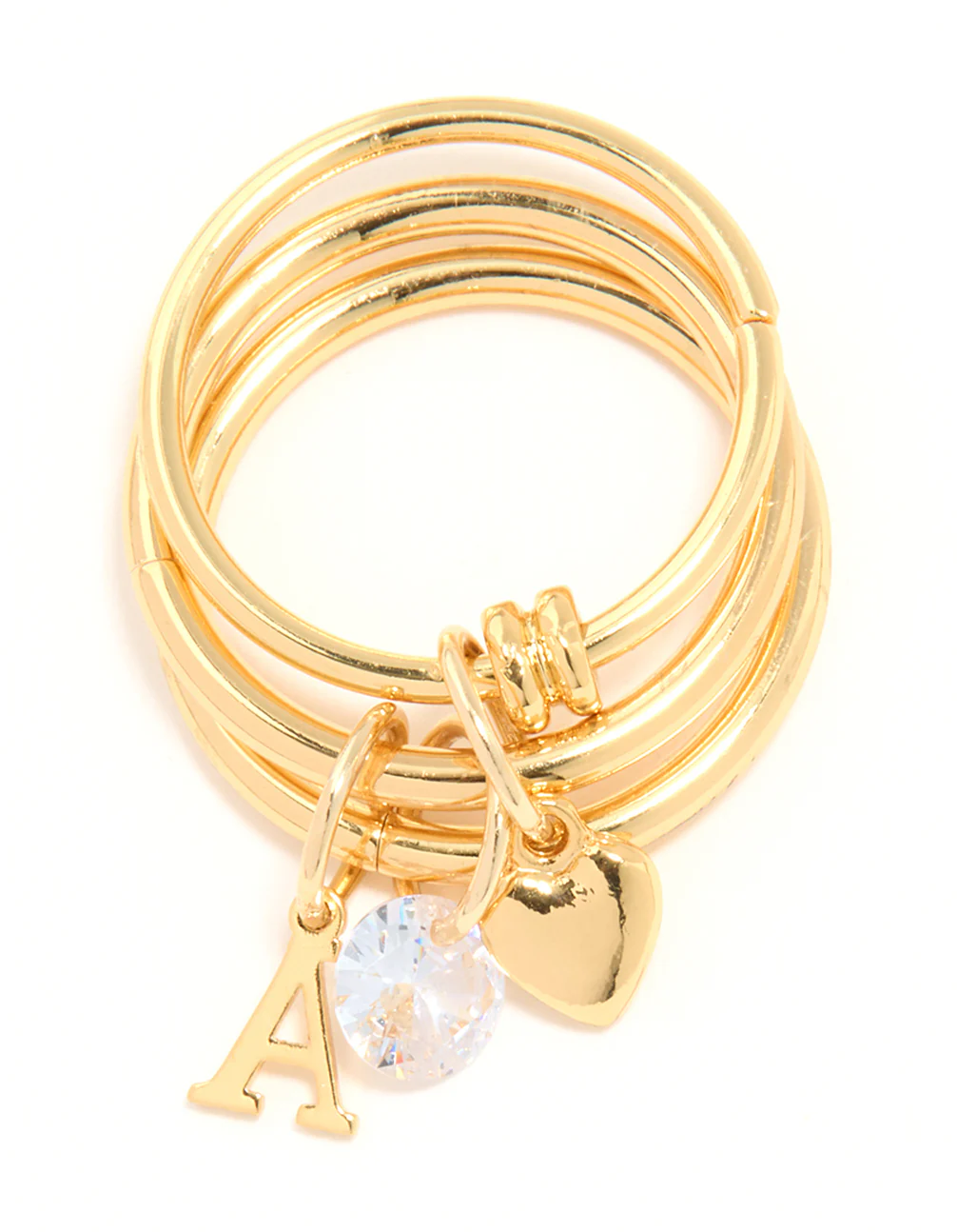 Gold Cubic Zirconia Letter A Charm Ring - Image 3