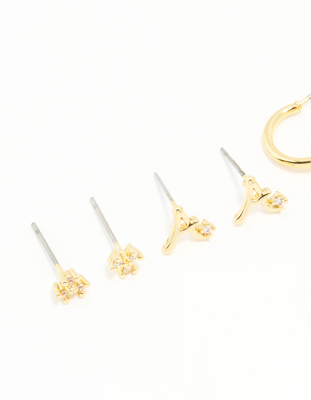 Gold Plated Cubic Zirconia Letter A Dainty Flower Earrings 4-Pack - Image 2