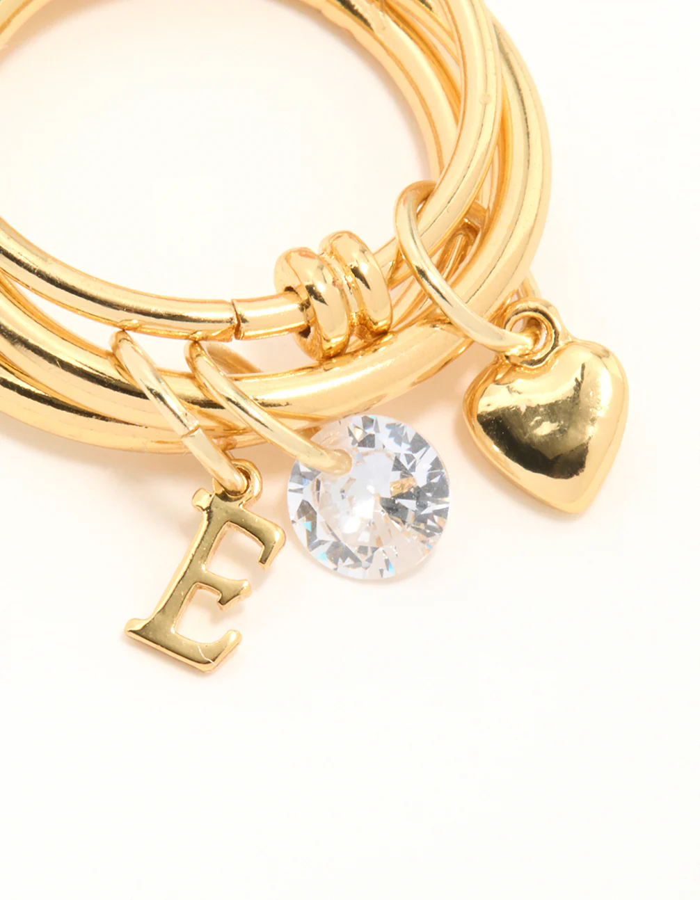 Gold Cubic Zirconia Letter E Charm Ring - Image 2