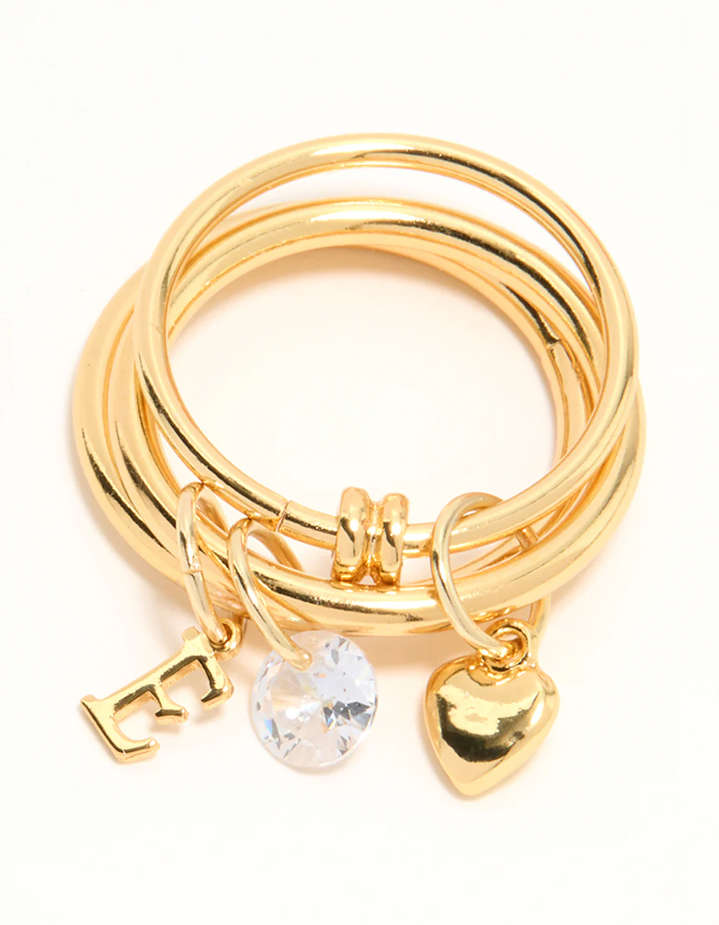 Gold Cubic Zirconia Letter E Charm Ring - Image 3