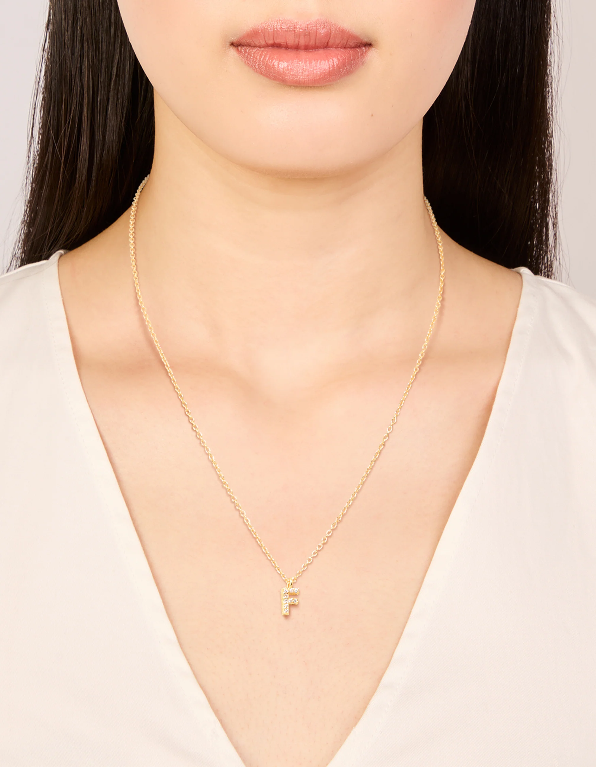 Gold Plated Cubic Zirconia Letter F Necklace - Image 2