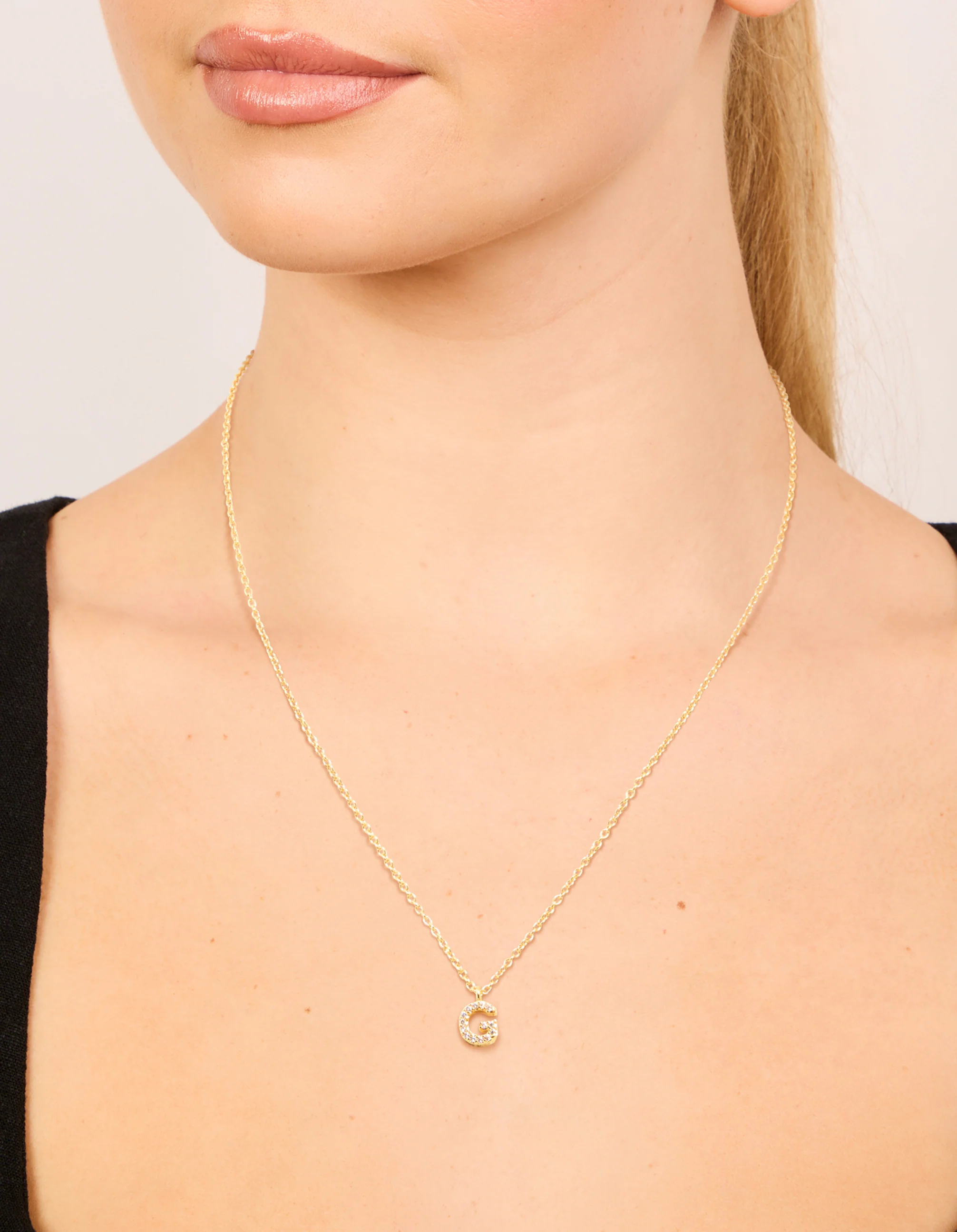 Gold Plated Brass Cubic Zirconia Letter G Necklace - Image 2