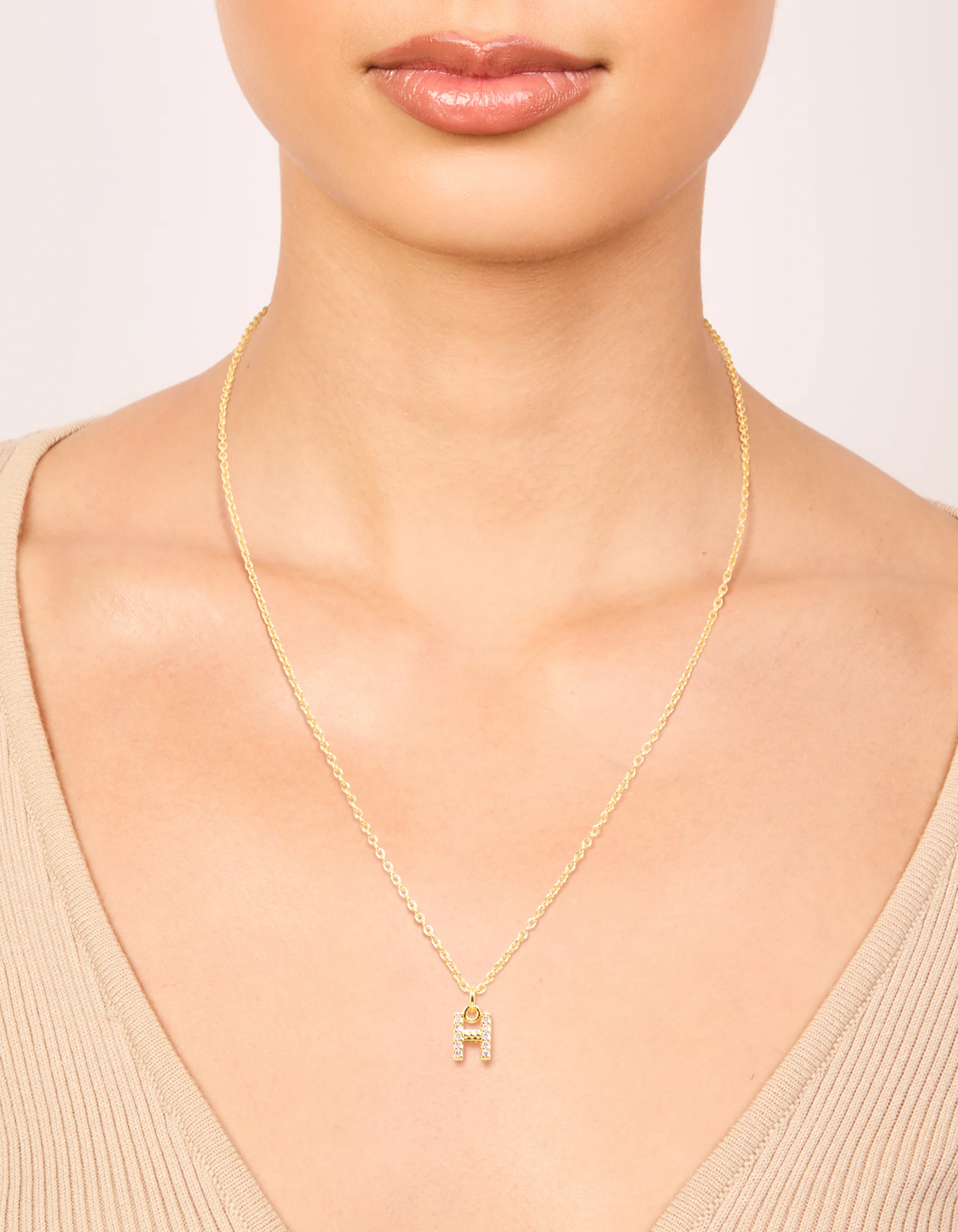 Gold Plated Cubic Zirconia Letter H Necklace - Image 2