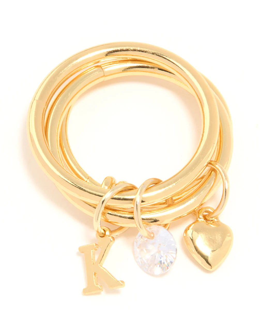 Gold Cubic Zirconia Letter K Charm Ring - Image 3