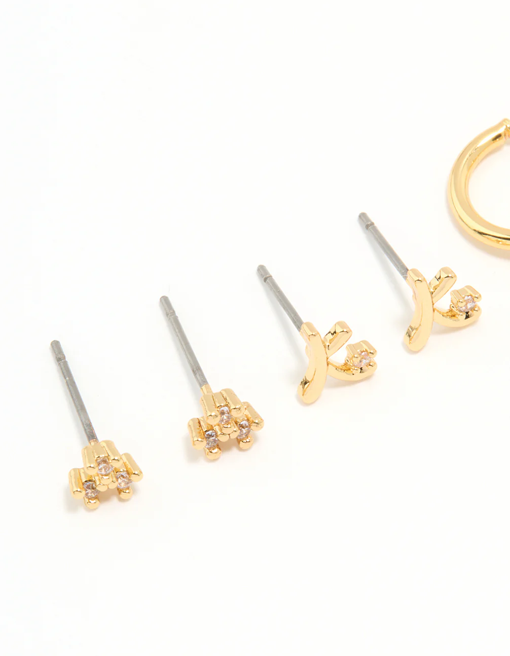 Gold Plated Cubic Zirconia Letter K & Dainty Flower Earrings 4-Pack - Image 2