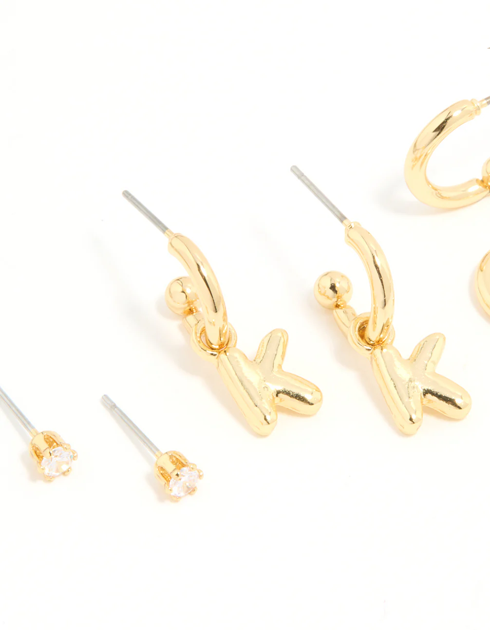 Gold Plated Cubic Zirconia Letter K Stud & Hoop Earrings 4-Pack - Image 2