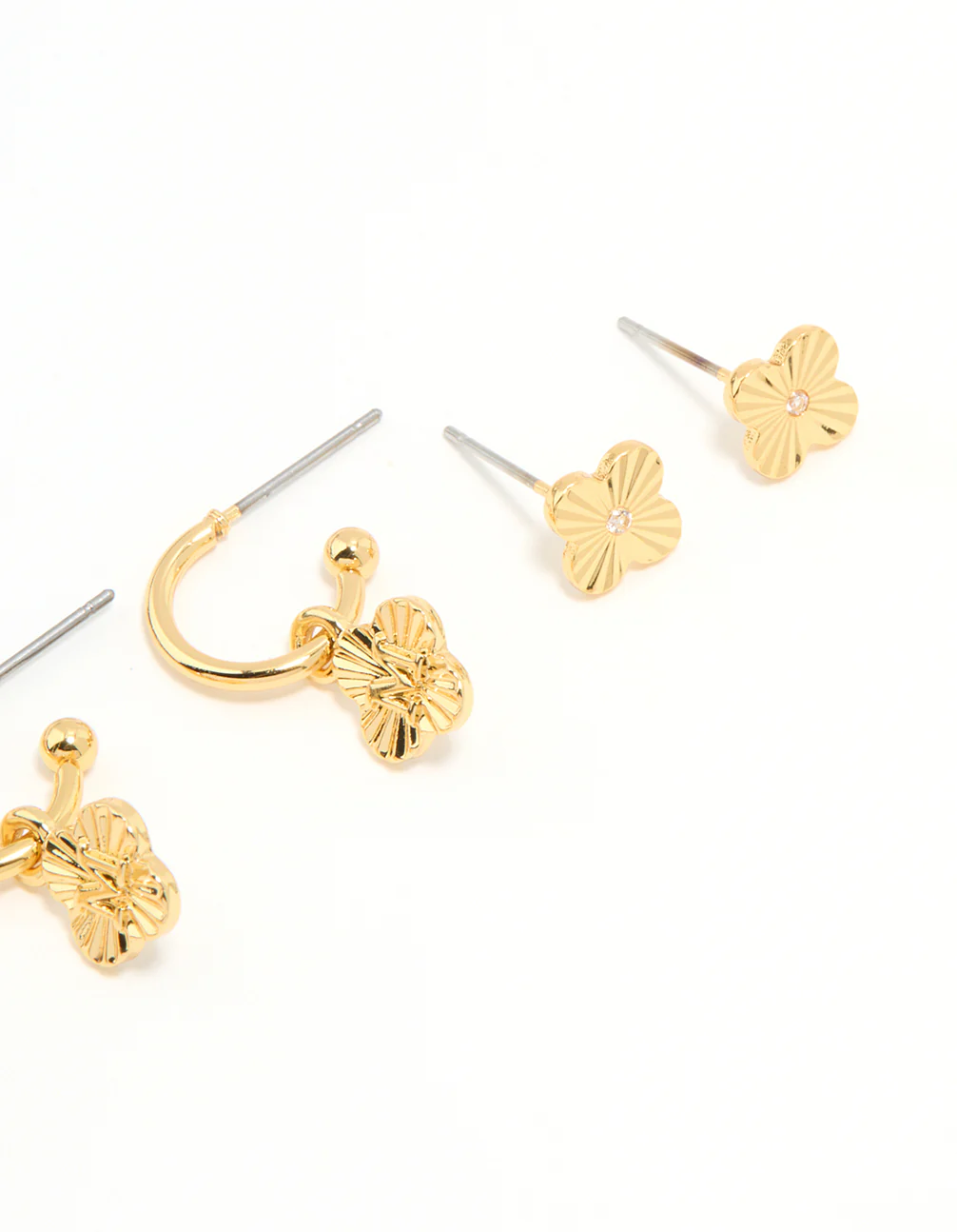 Gold Plated Cubic Zirconia Letter M Dainty Flower Earrings Pack - Image 3