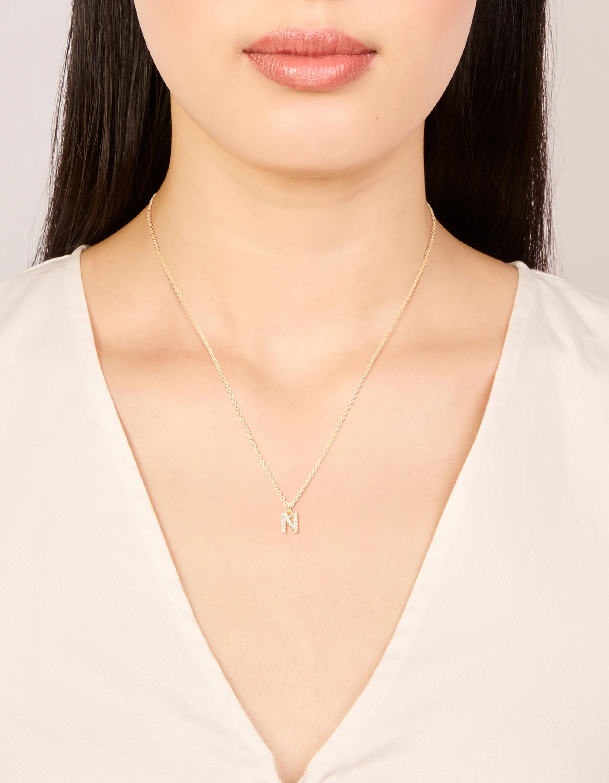 Gold Plated Cubic Zirconia Letter N Necklace - Image 2