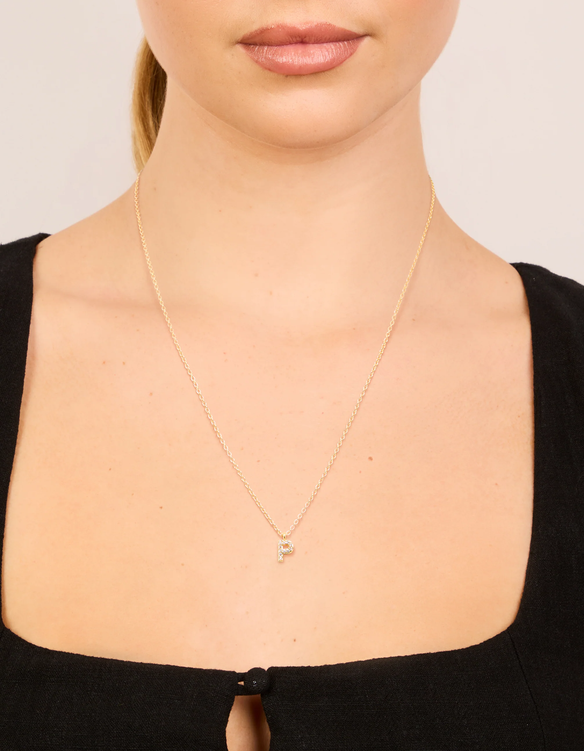 Gold Plated Cubic Zirconia Letter P Necklace - Image 2