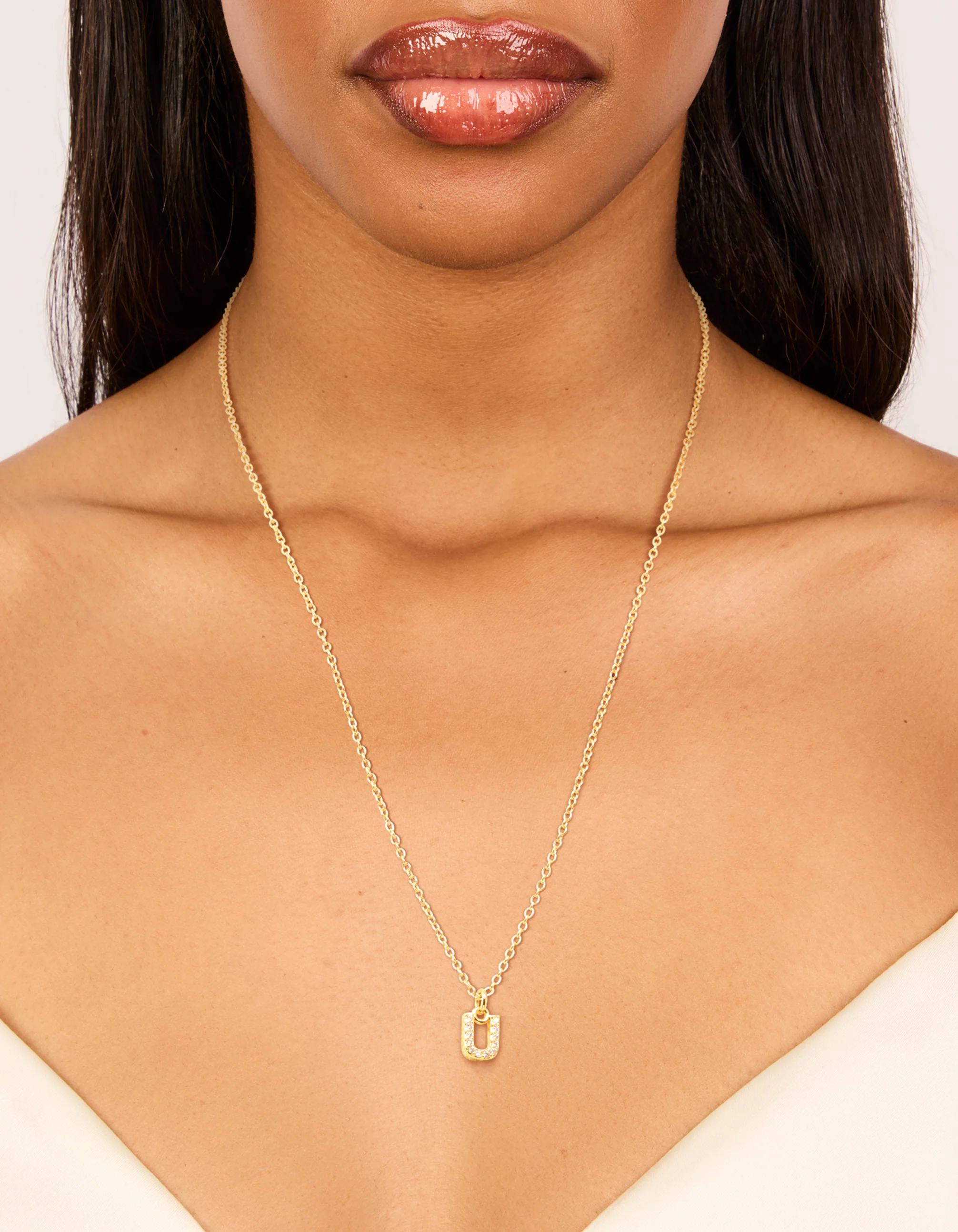 Gold Plated Cubic Zirconia Letter U Necklace - Image 2
