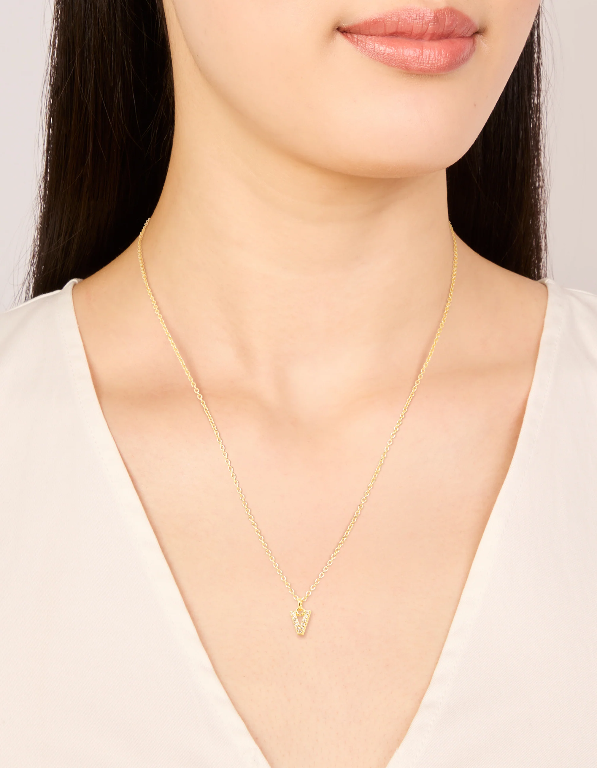 Gold Plated Cubic Zirconia Letter V Necklace - Image 2