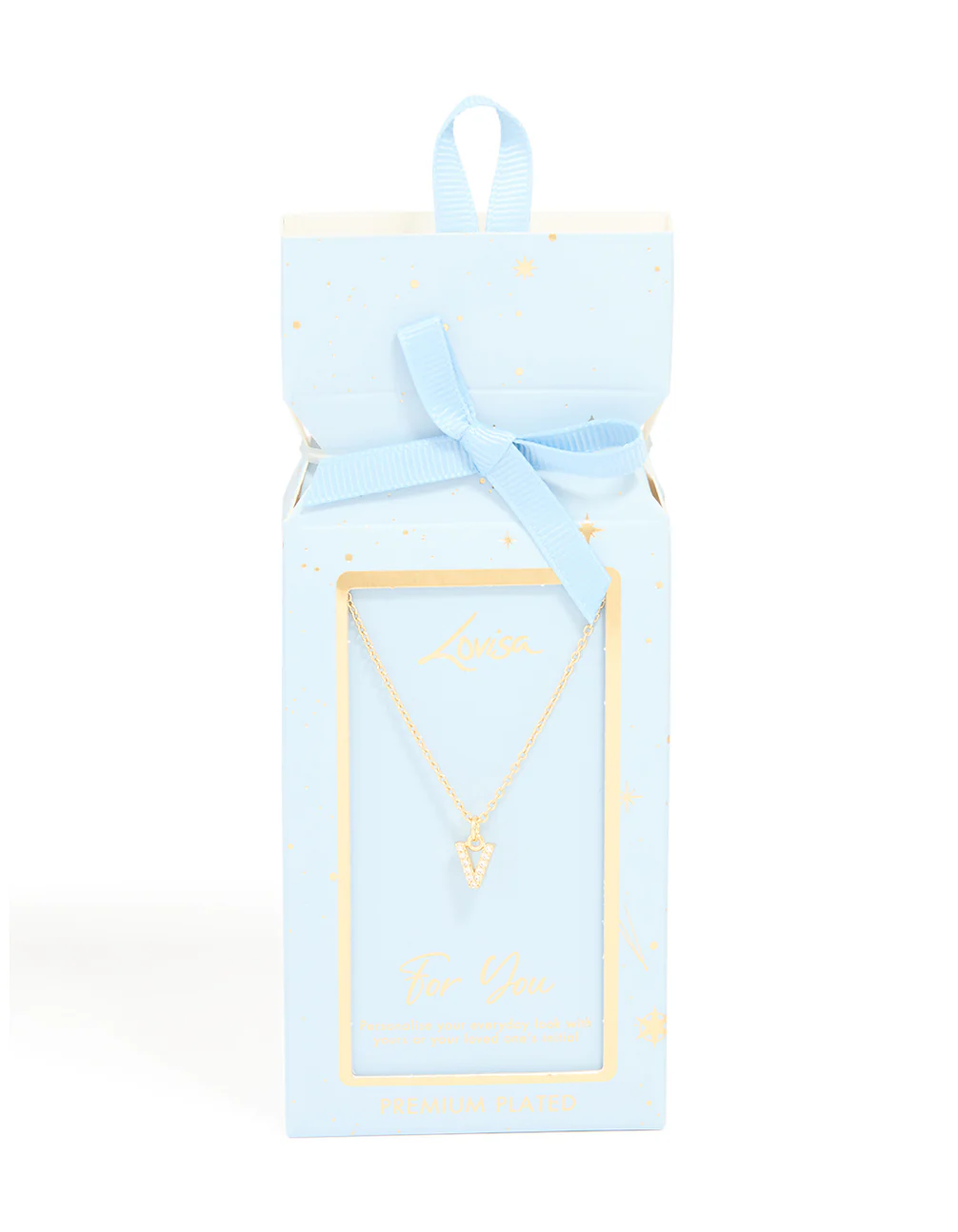 Gold Plated Cubic Zirconia Letter V Necklace - Image 5