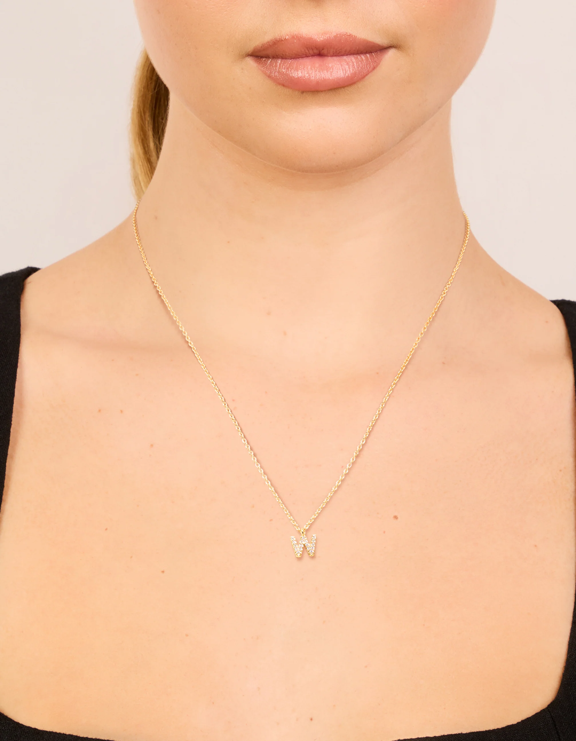 Gold Plated Cubic Zirconia Letter W Necklace - Image 2