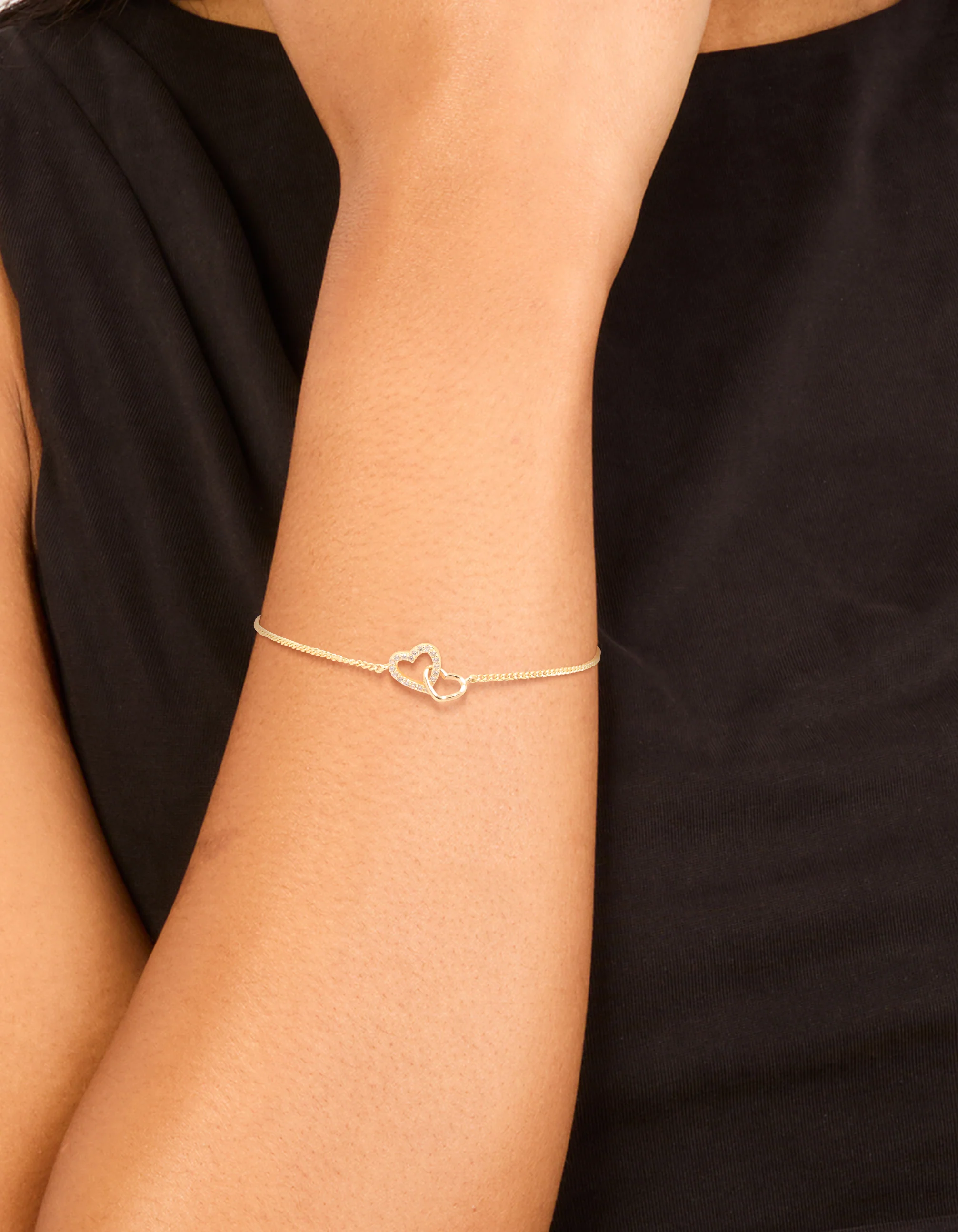 Gold Plated Cubic Zirconia Link Heart Bracelet - Image 2