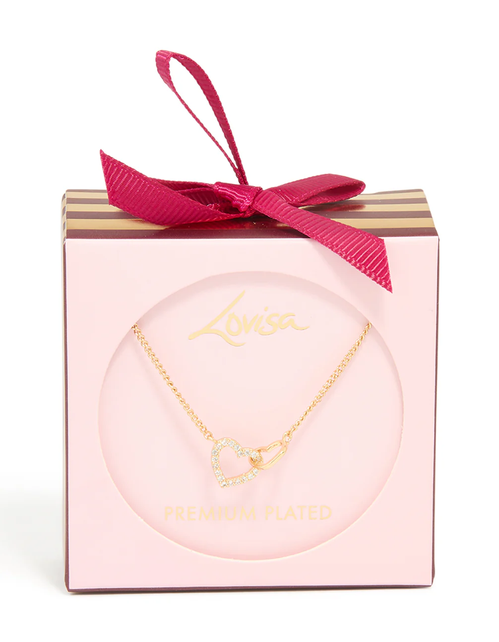 Gold Plated Cubic Zirconia Linked Hearts Pendant Necklace - Image 3