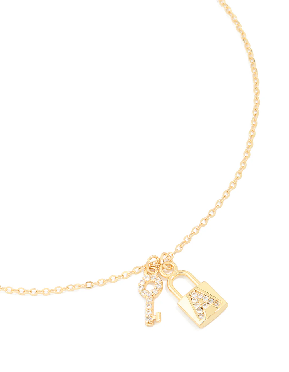 Gold Plated Cubic Zirconia Lock & Key Letter A Necklace - Image 2