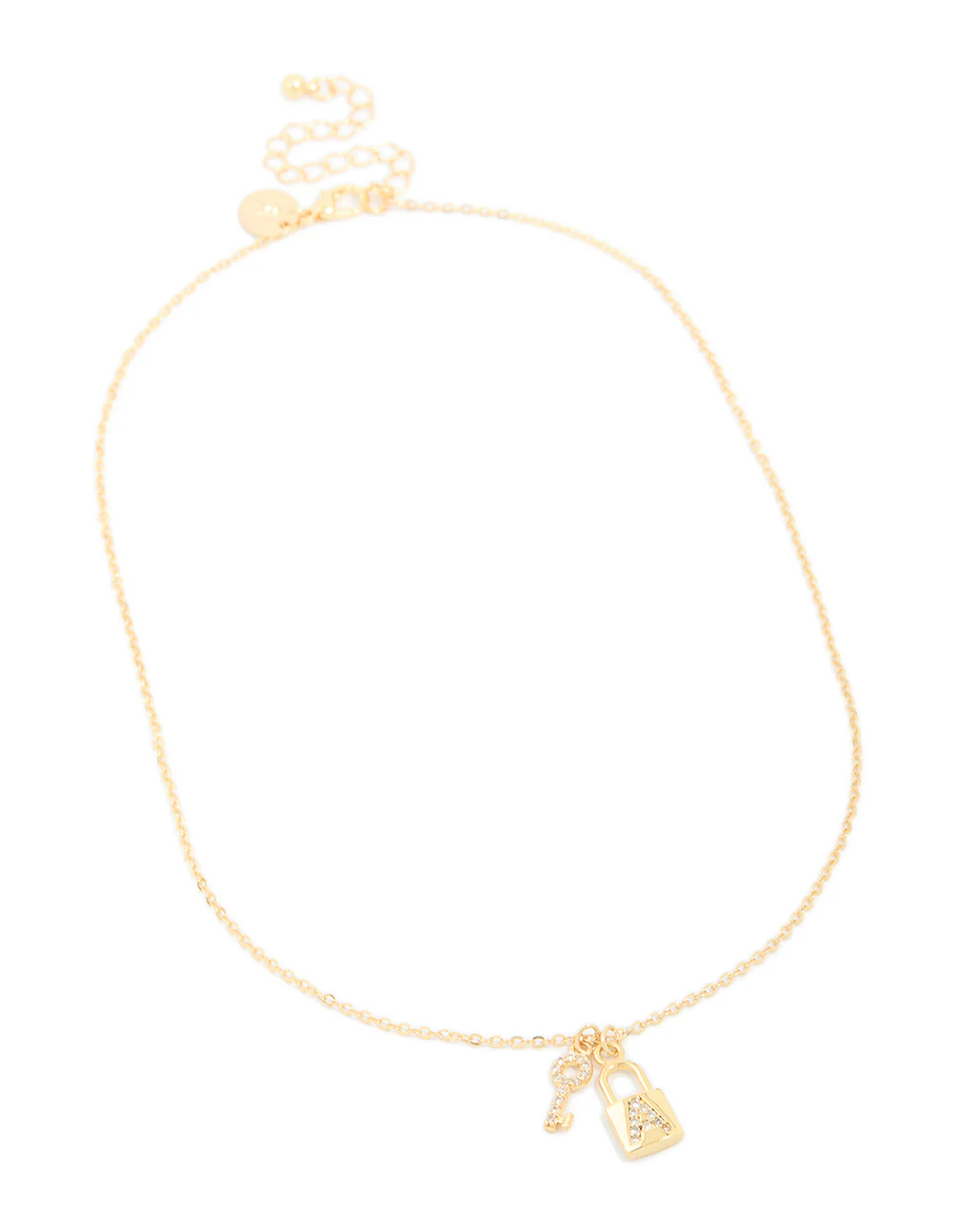 Gold Plated Cubic Zirconia Lock & Key Letter A Necklace - Image 4
