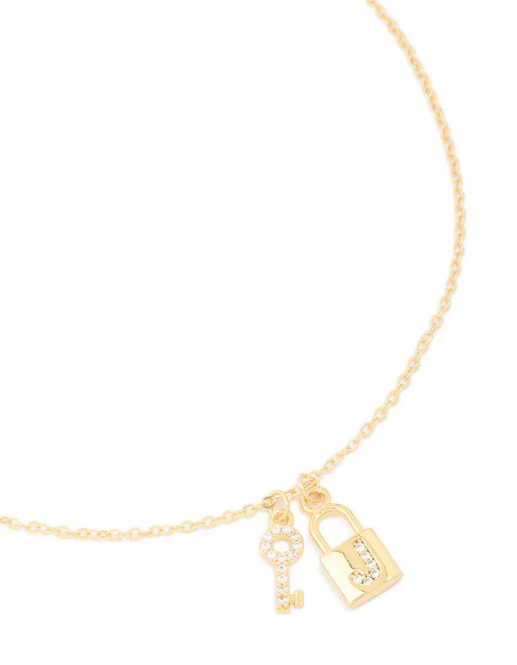 Gold Plated Cubic Zirconia Lock & Key Letter J Necklace - Image 2