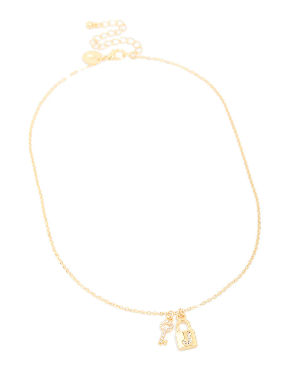 Gold Plated Cubic Zirconia Lock & Key Letter J Necklace - Image 4