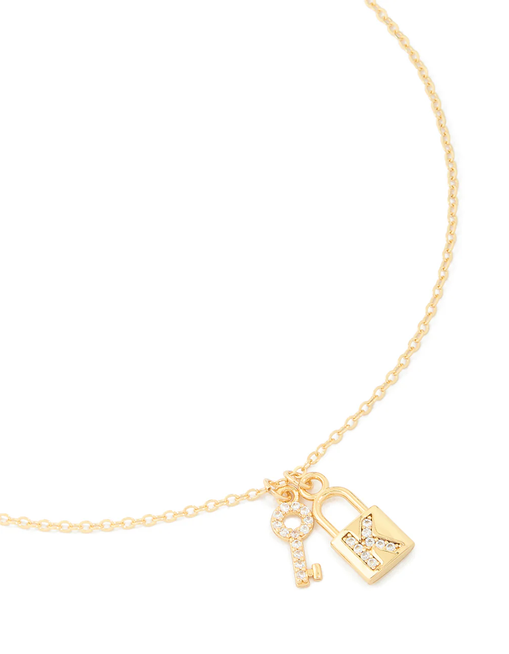 Gold Plated Cubic Zirconia Lock & Key Letter K Necklace - Image 2
