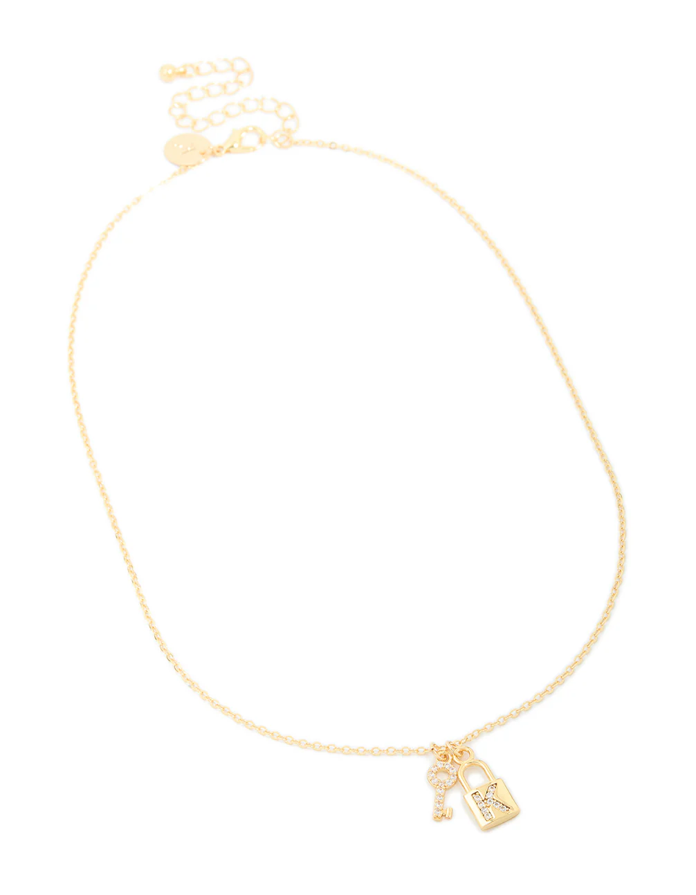 Gold Plated Cubic Zirconia Lock & Key Letter K Necklace - Image 4