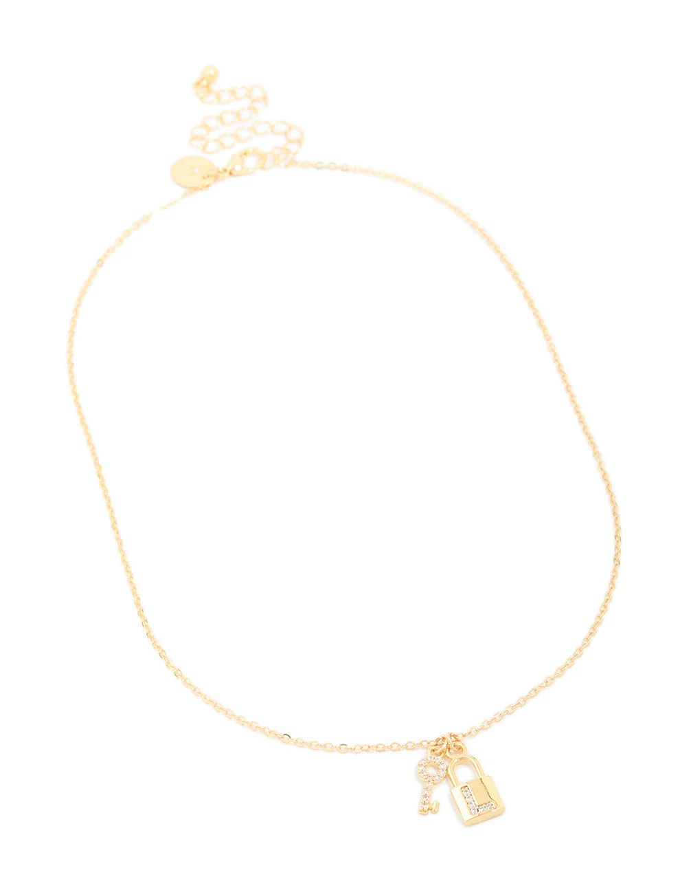 Gold Plated Cubic Zirconia Lock & Key Letter L Necklace - Image 4