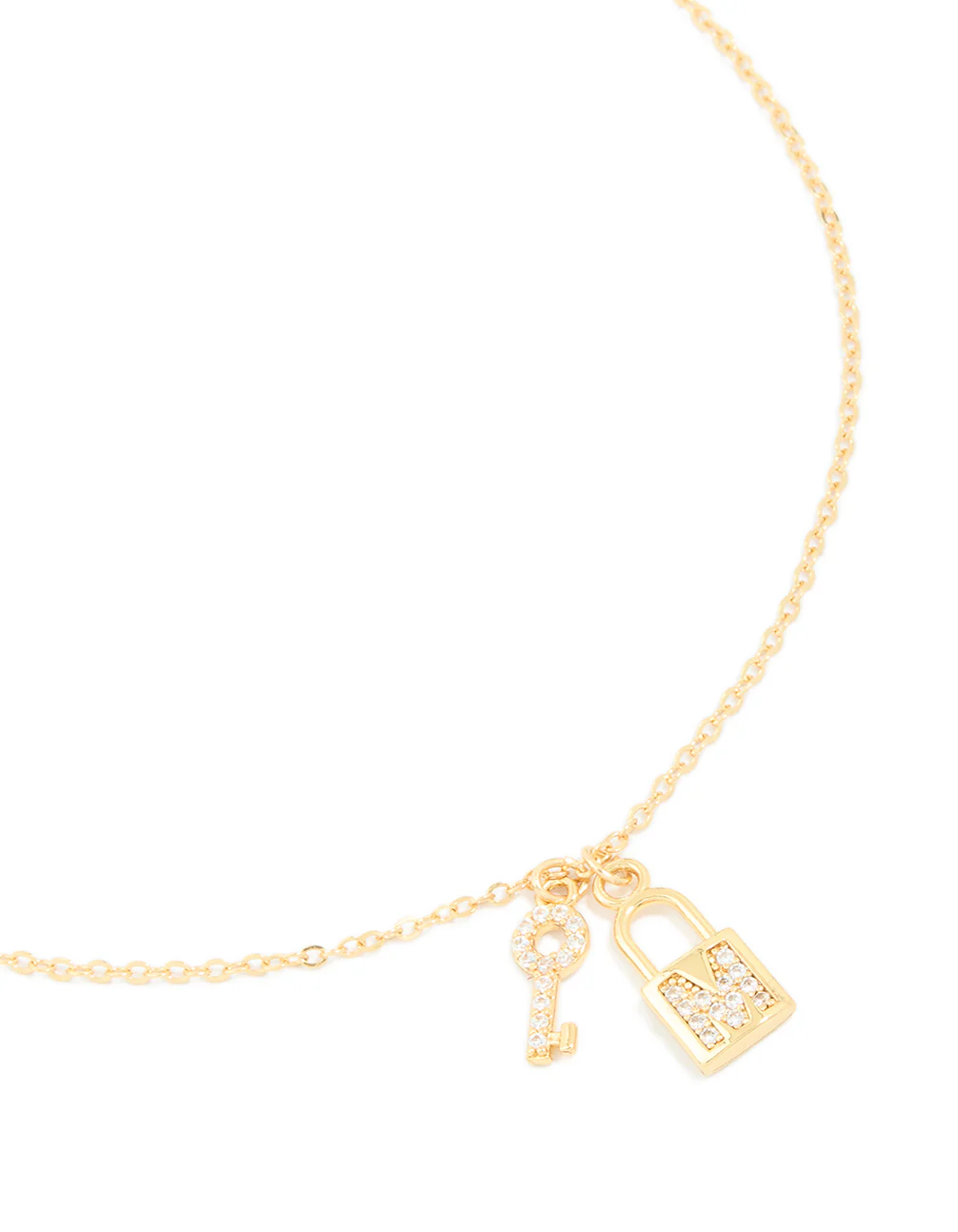 Gold Plated Cubic Zirconia Lock & Key Letter M Necklace - Image 2