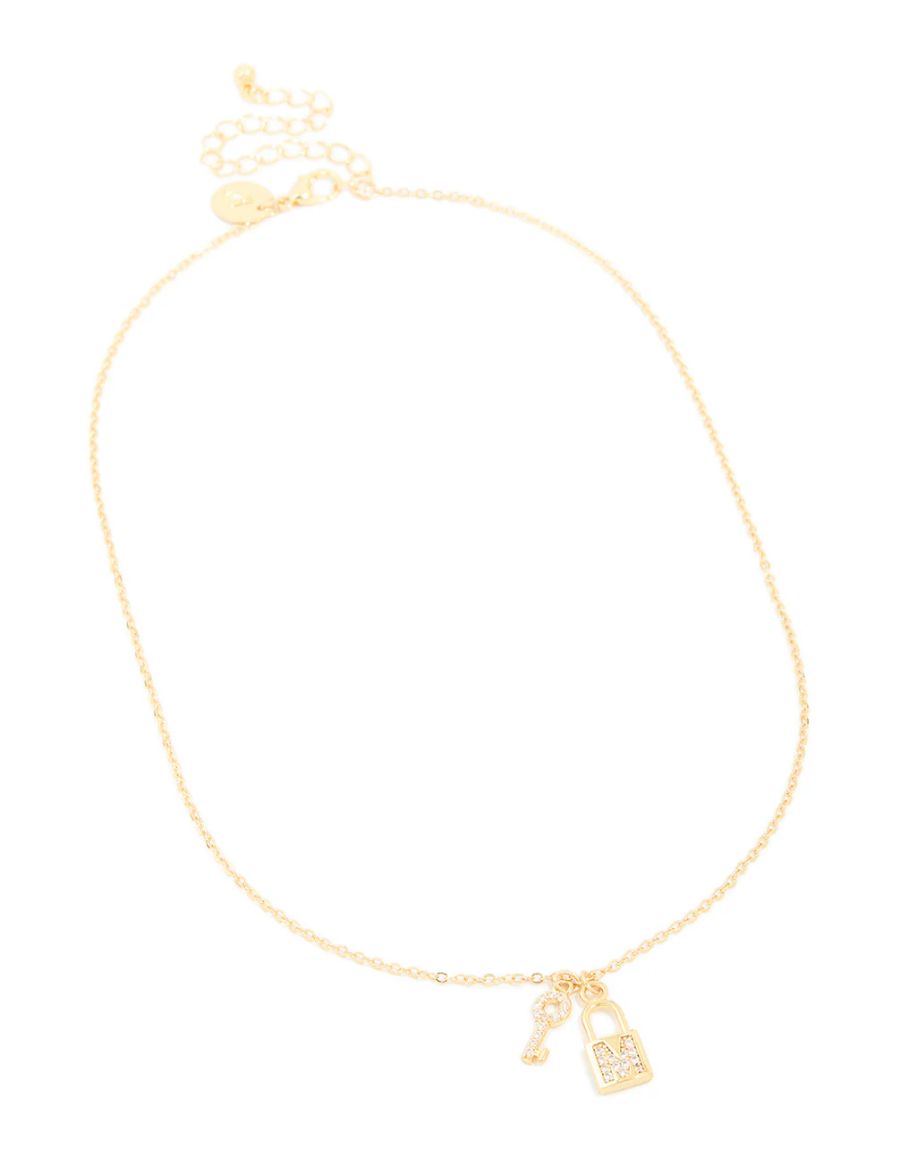Gold Plated Cubic Zirconia Lock & Key Letter M Necklace - Image 4
