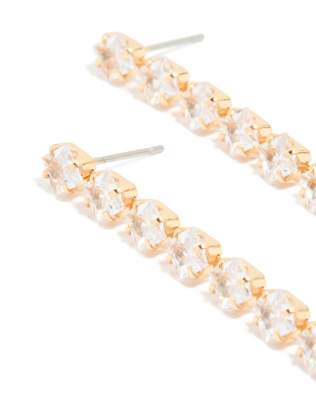 Gold Plated Cubic Zirconia Long Floral Drop Earrings - Image 4