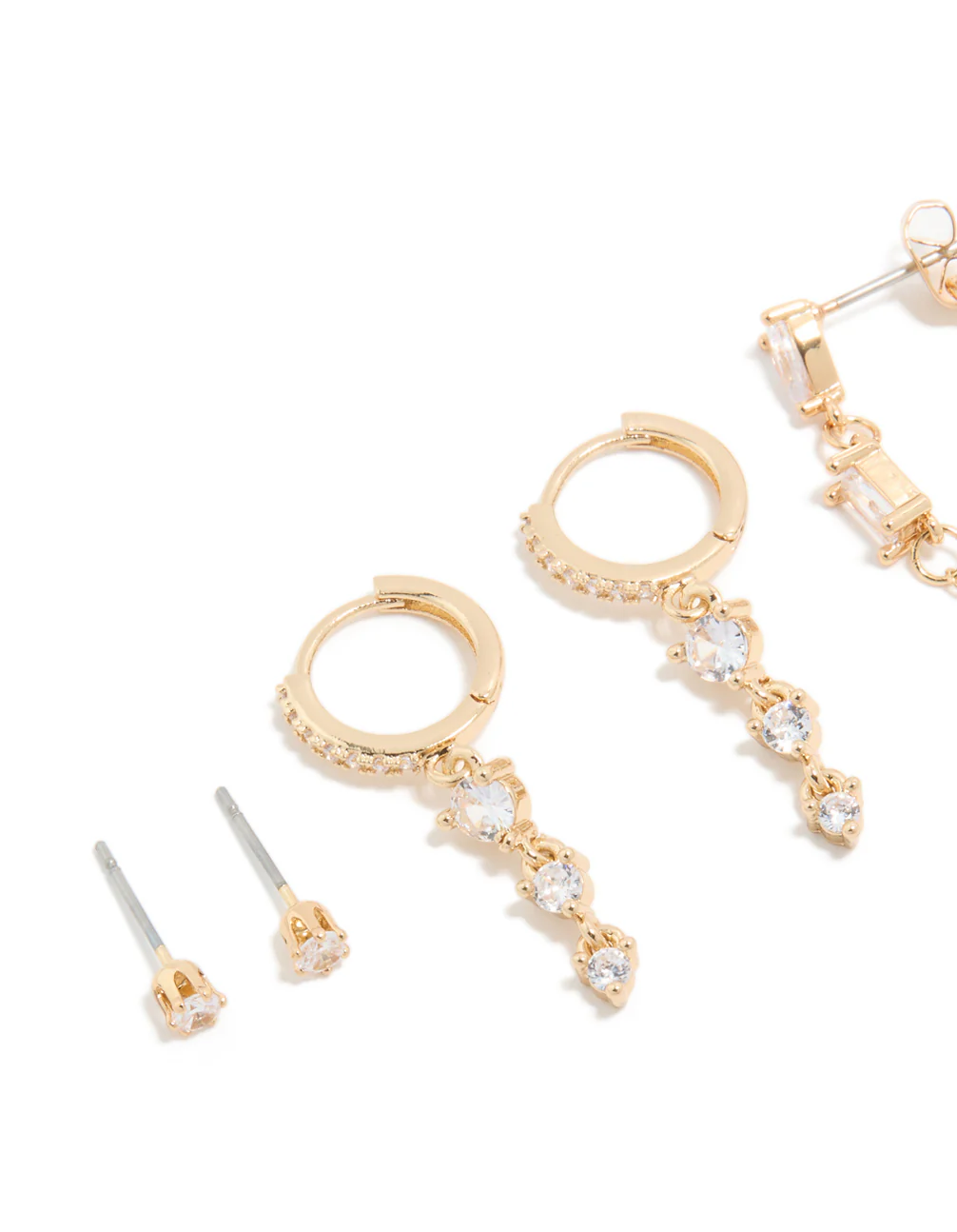 Gold Plated Cubic Zirconia Lovely Chain & Stud Earrings 4-Pack - Image 2