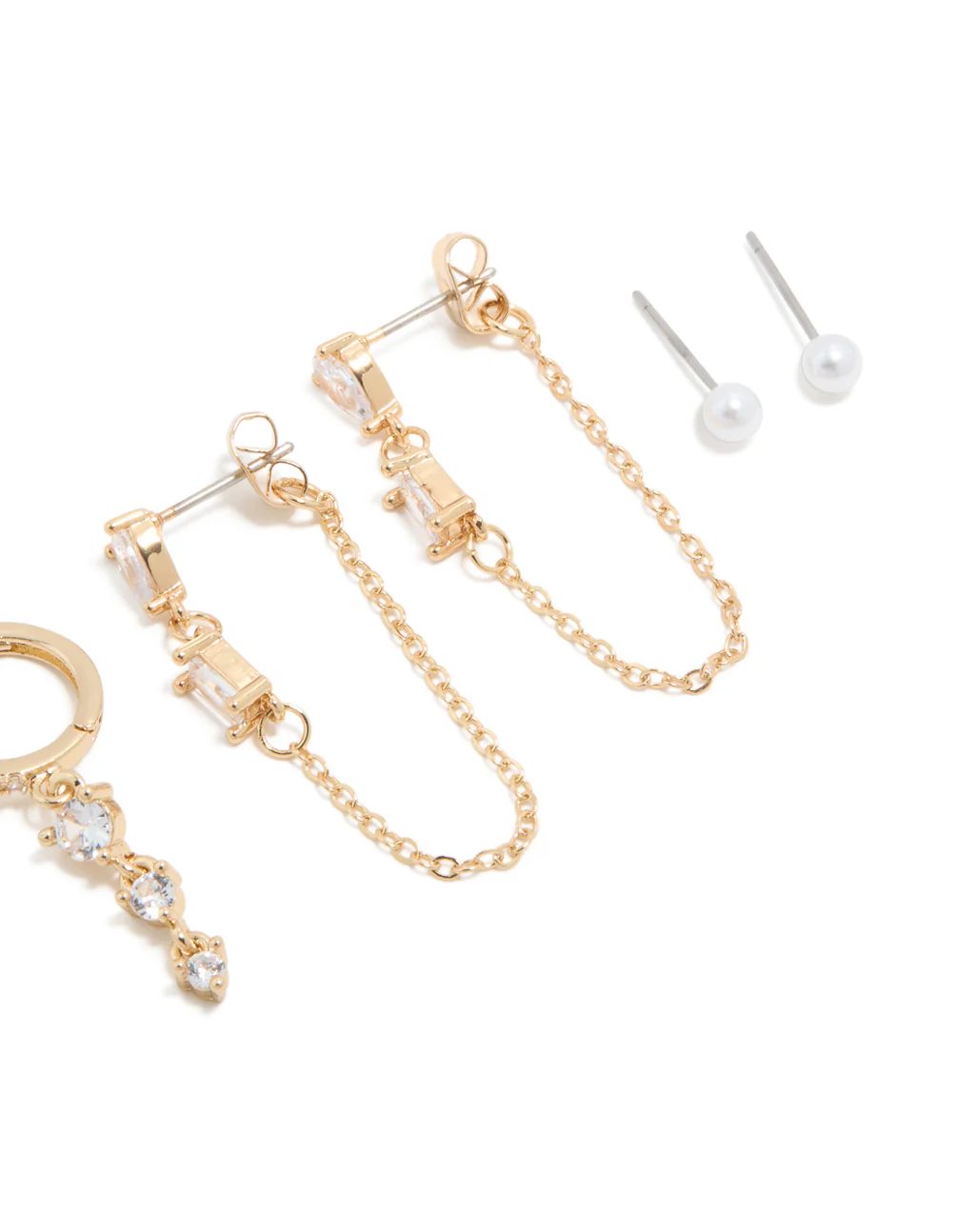 Gold Plated Cubic Zirconia Lovely Chain & Stud Earrings 4-Pack - Image 3