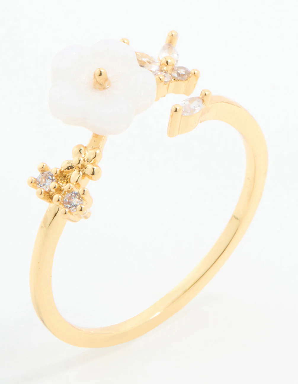 Gold Plated Cubic Zirconia Lovely Flower Wrap Around Ring - Image 2