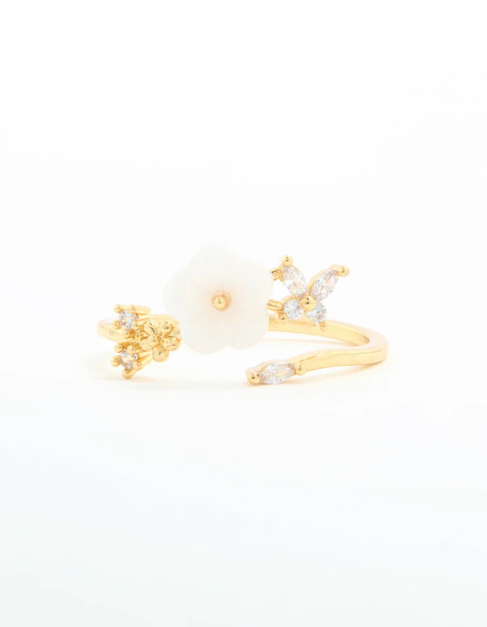 Gold Plated Cubic Zirconia Lovely Flower Wrap Around Ring - Image 3
