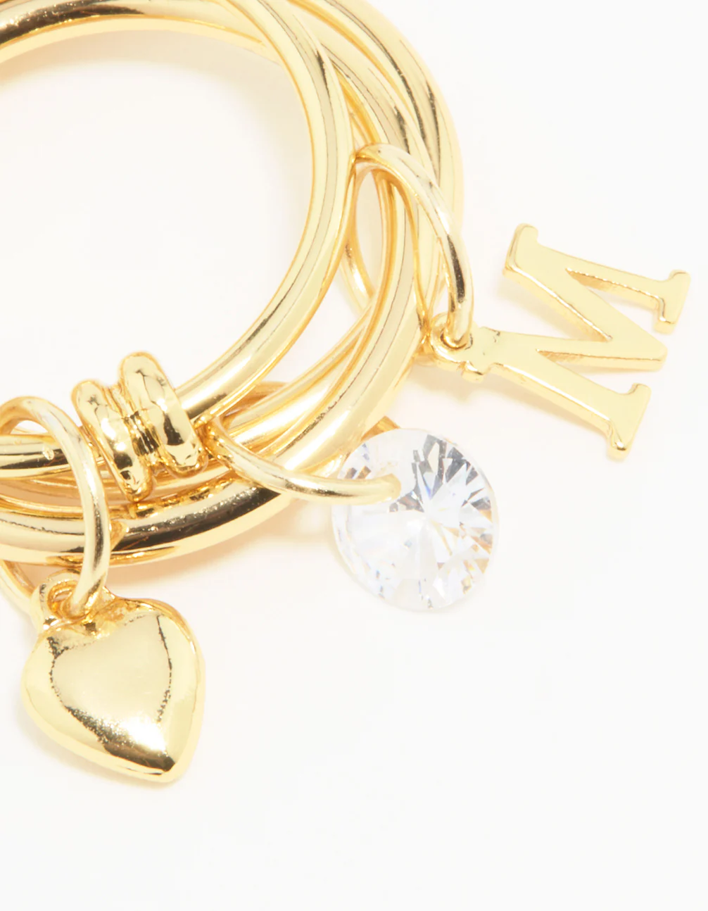 Gold Plated Cubic Zirconia M Rondell Charm Ring - Image 2