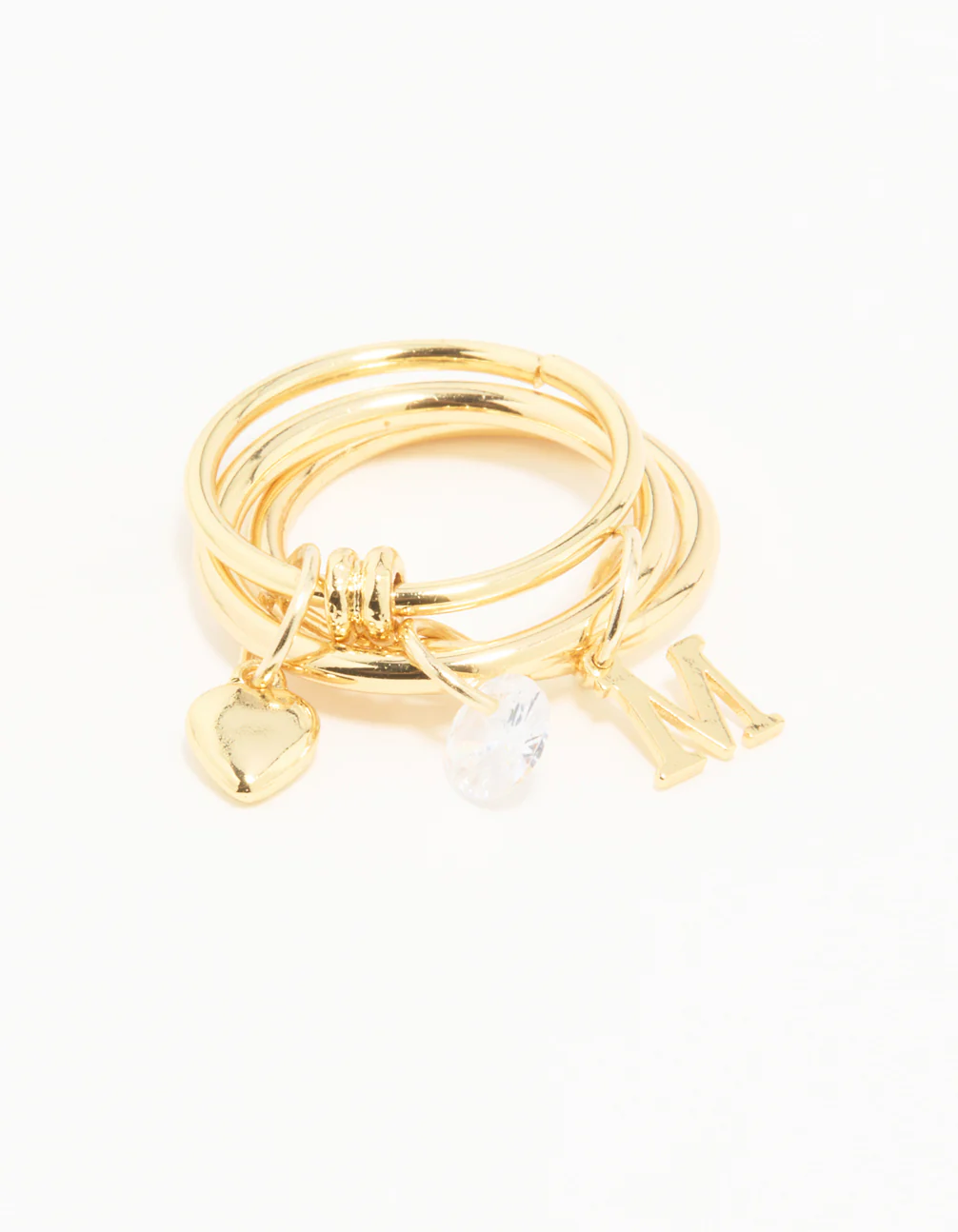 Gold Plated Cubic Zirconia M Rondell Charm Ring - Image 3