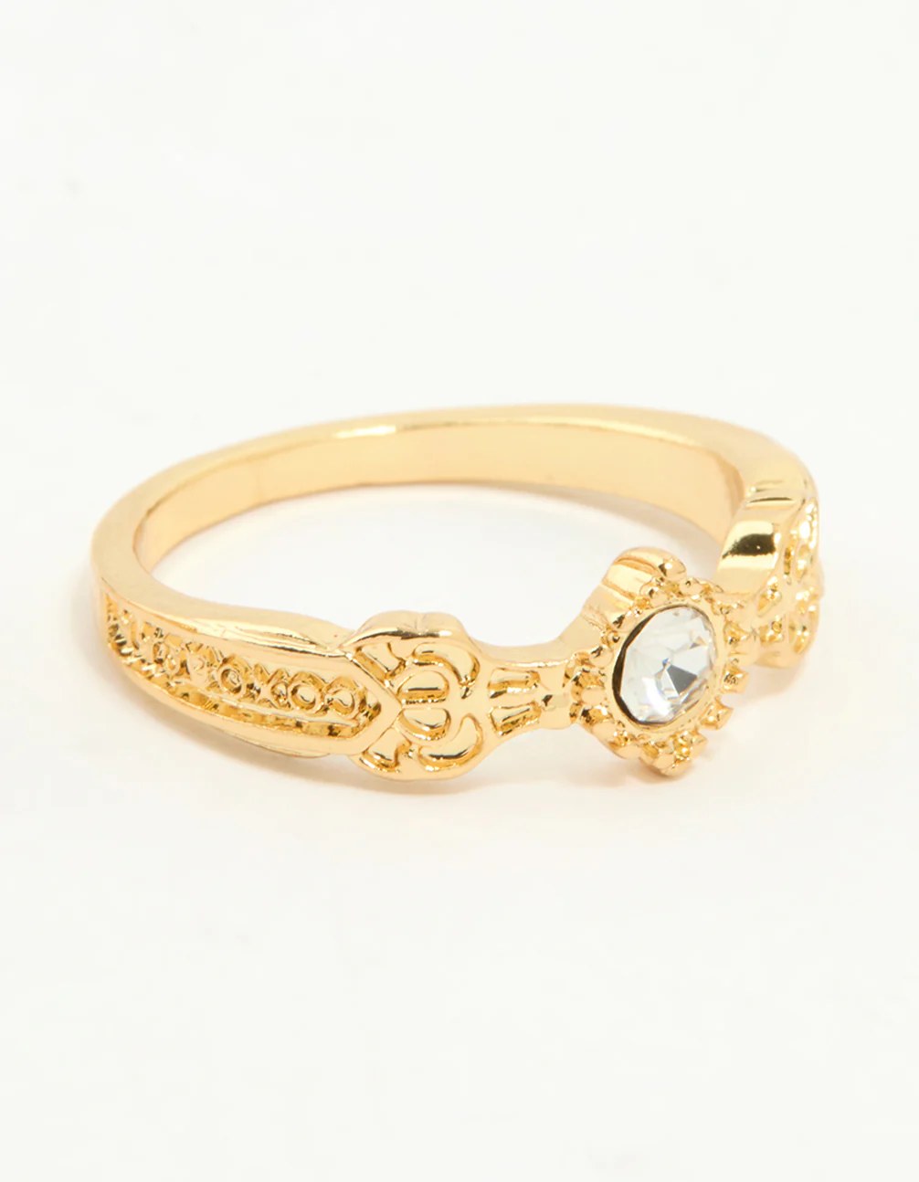 Gold Plated Cubic Zirconia Mary & Floral Rings 2-Pack - Image 3