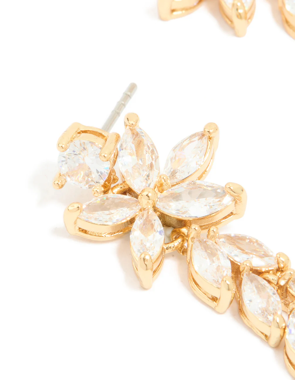 Gold Plated Cubic Zirconia Medium Flower Drop Earrings - Image 4