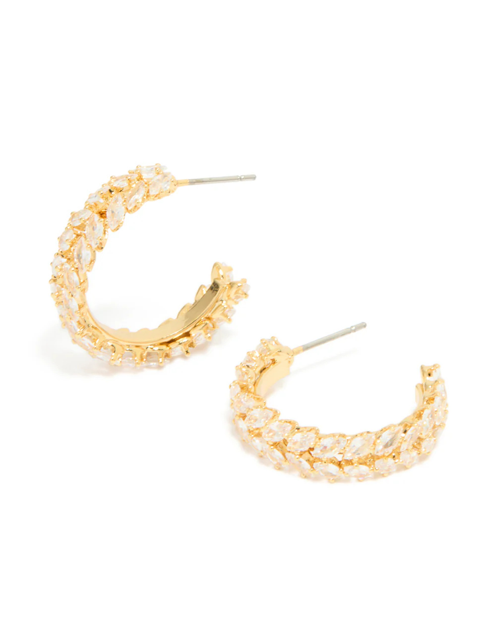 Gold Plated Cubic Zirconia Medium Leaf Hoop Earrings - Image 2
