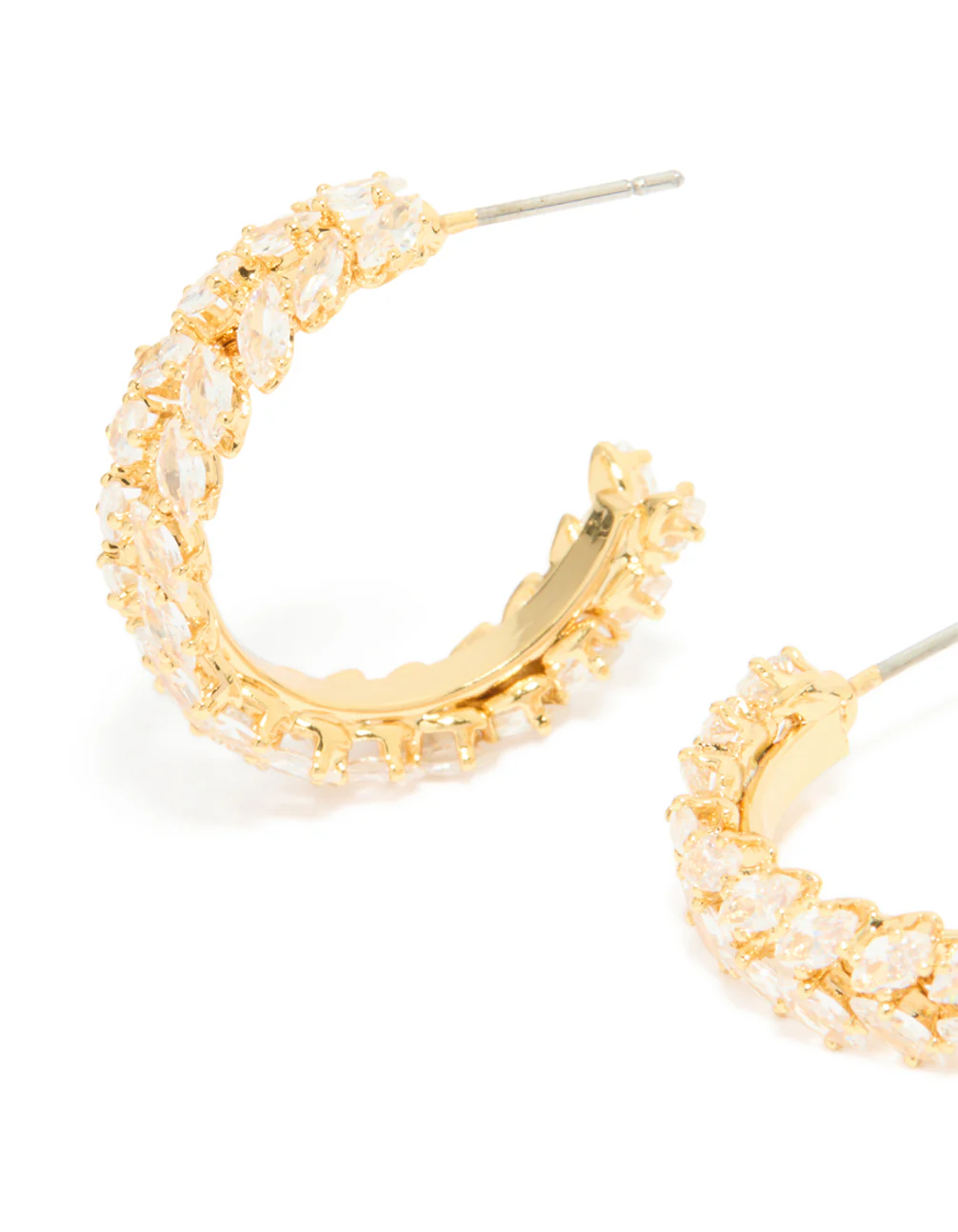 Gold Plated Cubic Zirconia Medium Leaf Hoop Earrings - Image 4