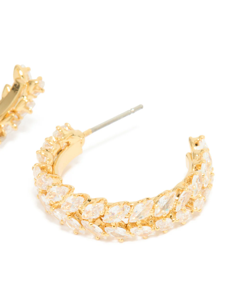 Gold Plated Cubic Zirconia Medium Leaf Hoop Earrings - Image 5