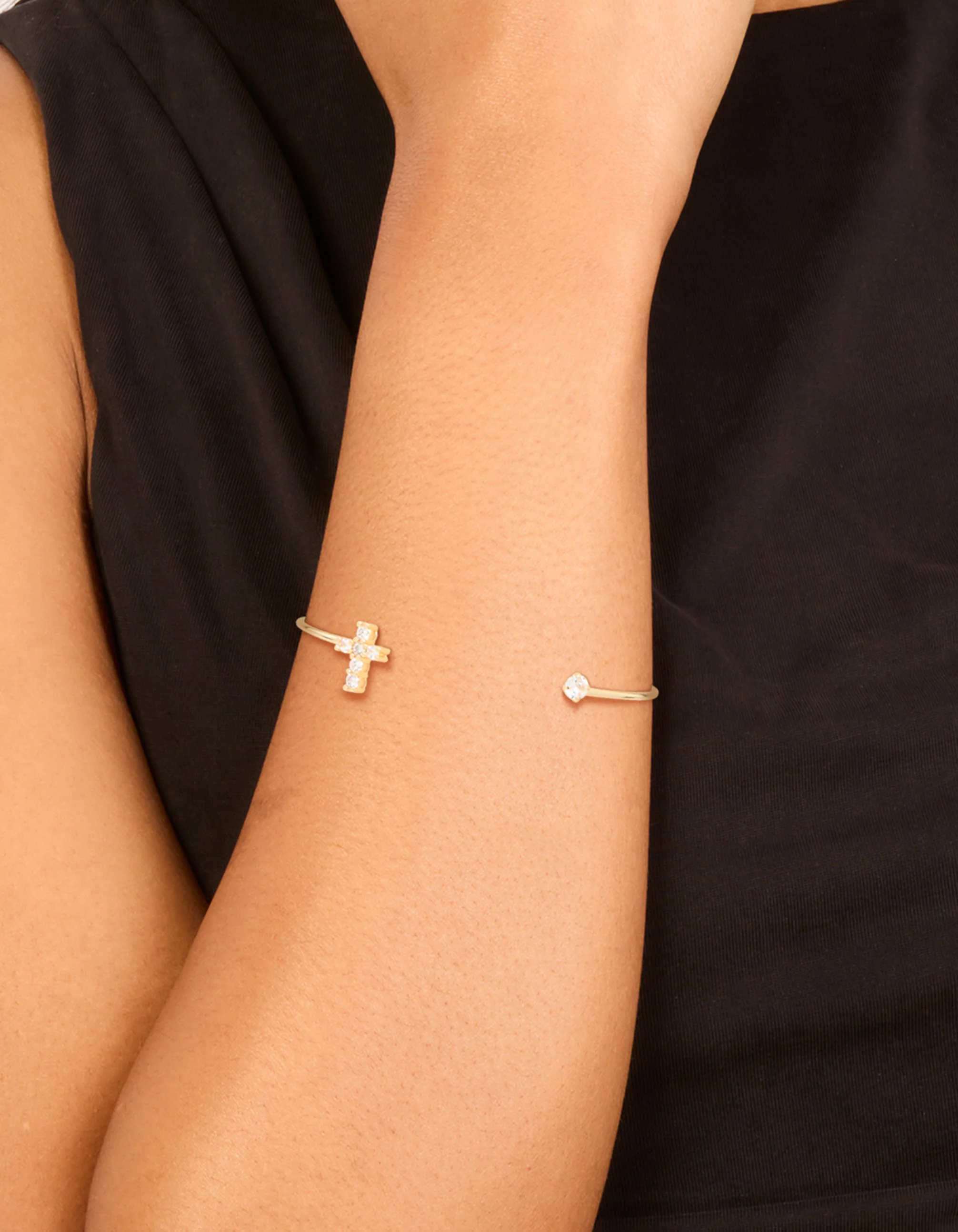 Gold Plated Cubic Zirconia Modern Cross Wrist Cuff - Image 2