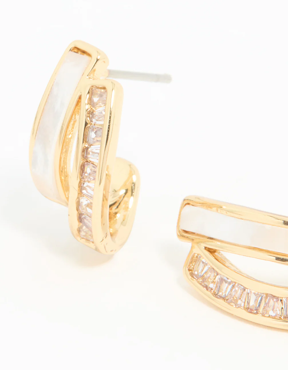 Gold Plated Cubic Zirconia & Mother Of Pearl Jacket Earrings - Image 4