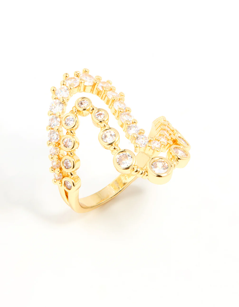Gold Plated Cubic Zirconia Open Wave Ring - Image 2