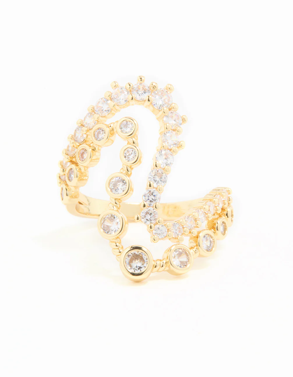 Gold Plated Cubic Zirconia Open Wave Ring - Image 3